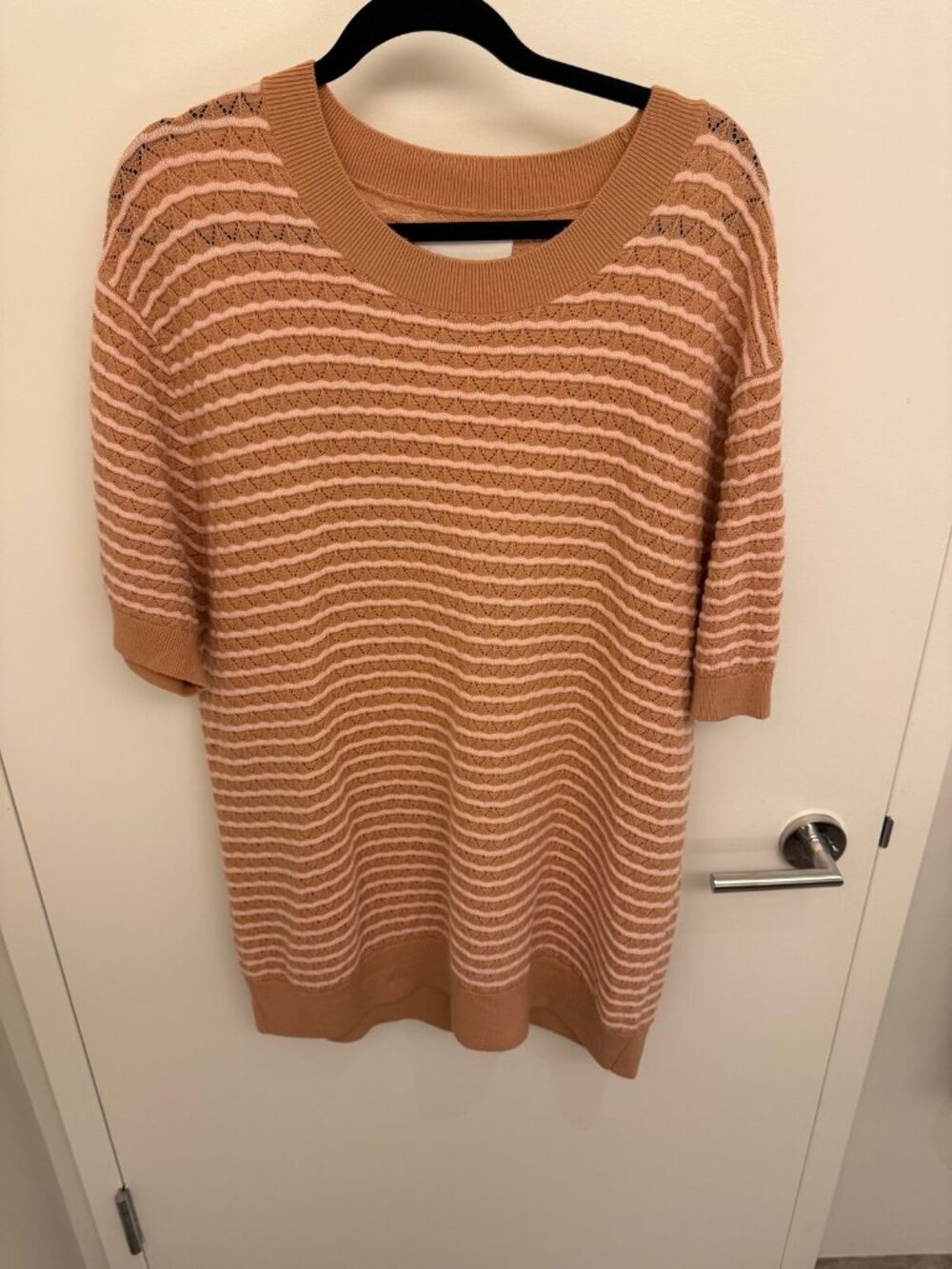 King & Tuckfield Merino Knit Top Tan Pink Stripe XXL